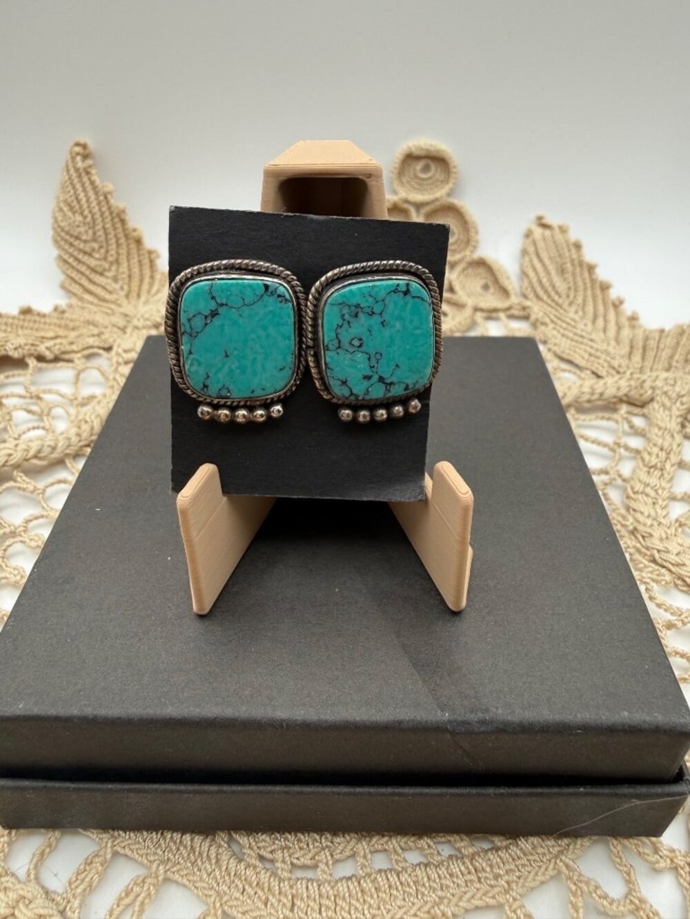 New Handmade Hubei Turquoise Statement Earrings Silver-Plated Boho Southwest 9g